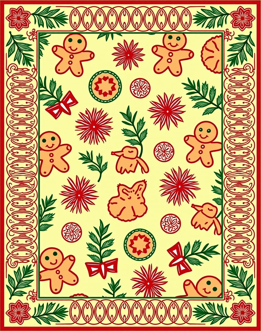 Gingerbread Men Holiday Red Wreath Rug