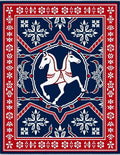 Jumping White Horses on Navy Mandala Rug