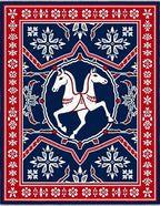 Jumping White Horses on Navy Mandala Rug