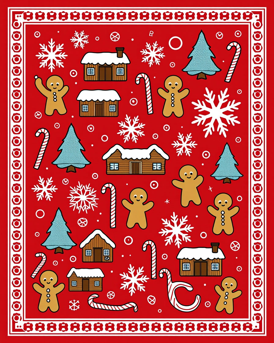 Red Gingerbread Village Snowflakes Candy Canes Rug