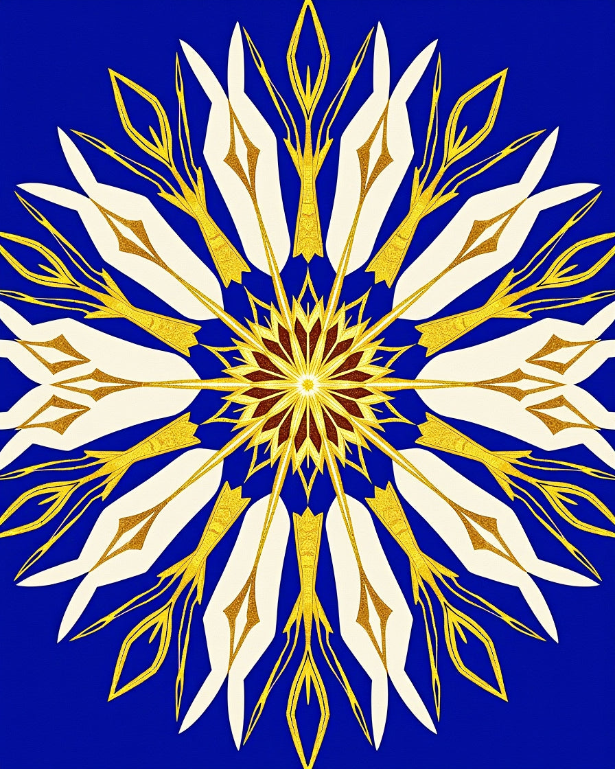 Golden White Starburst Kaleidoscope Rug