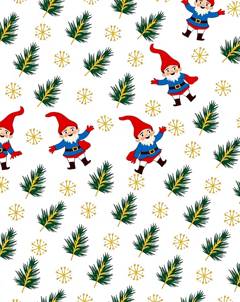Festive Gnomes Pine Sprigs Gold Snowflakes Rug