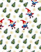 Festive Gnomes Pine Sprigs Gold Snowflakes Rug