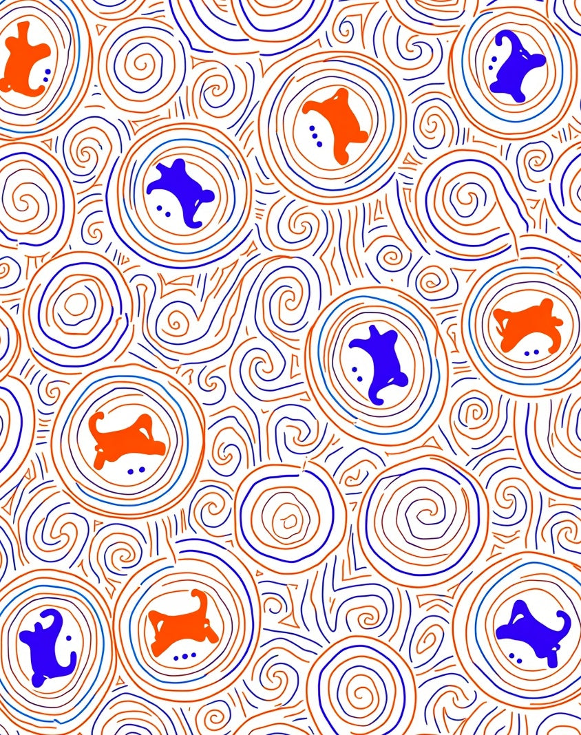 Orange Blue Swirl Animal Medallion Rug