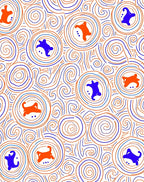 Orange Blue Swirl Animal Medallion Rug