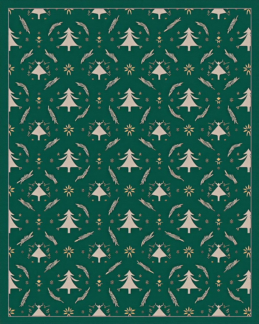 Dark Green Cream Pine Tree Ensemble Rug