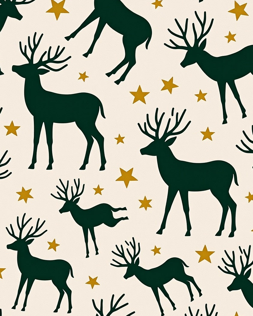 Deep Green Deer With Golden Stars Rug