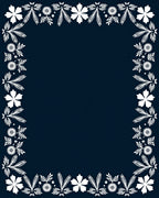 White Floral Leaf Border on Navy Rug