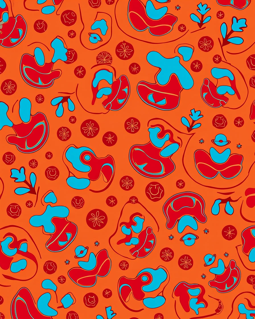 Bold Red Blue Organic Floral Orange Rug
