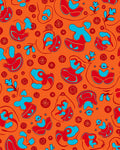Bold Red Blue Organic Floral Orange Rug