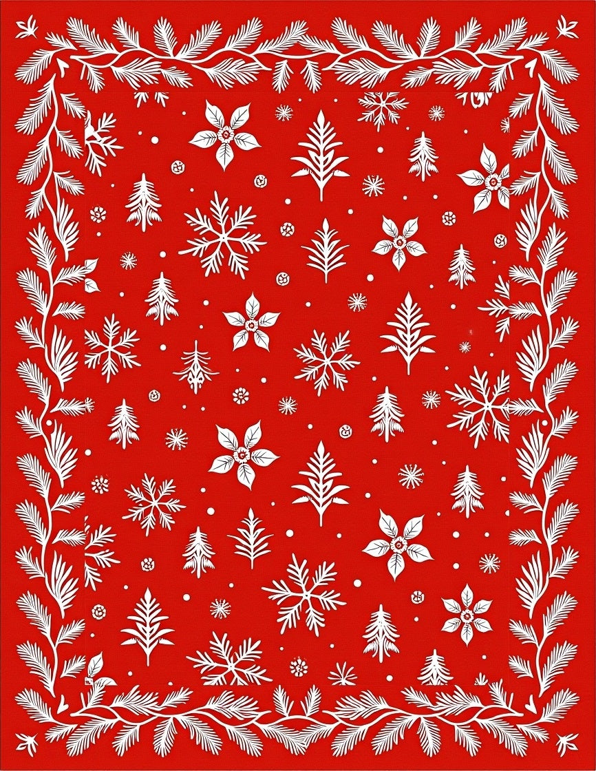 White Winter Christmas Pine Swirls Rug