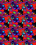 Vibrant Red Whimsical Character Medley Rug