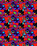 Vibrant Red Whimsical Character Medley Rug