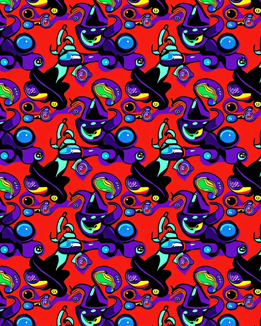 Vibrant Red Whimsical Character Medley Rug