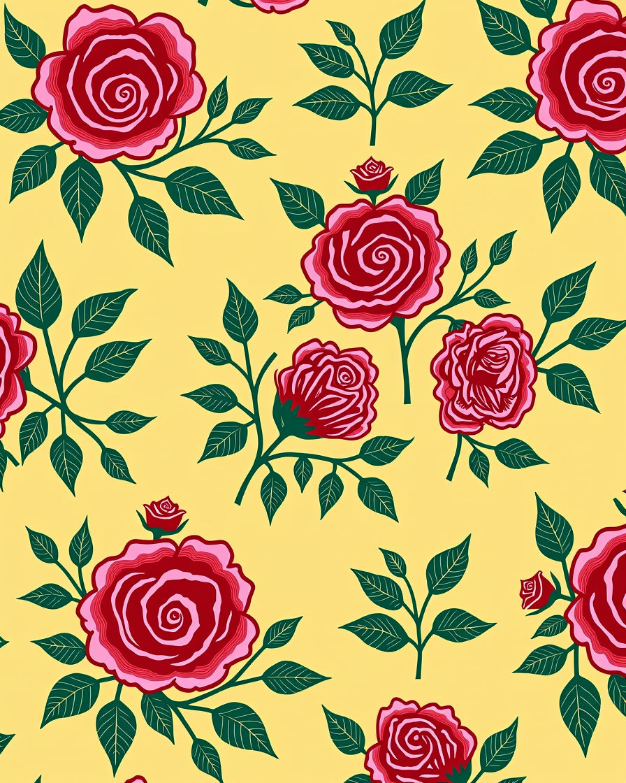 Crimson Rose Garland Yellow Background Rug