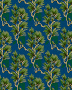Verdant Tropical Palm Fronds On Blue Rug