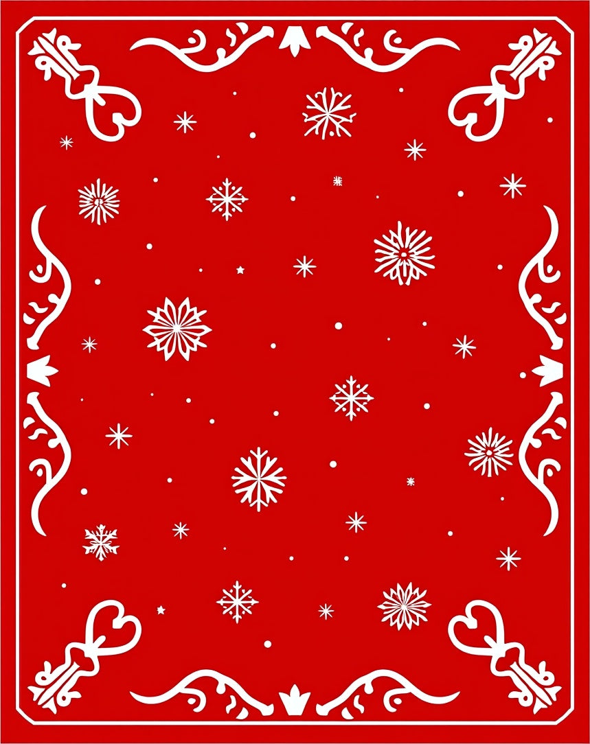 Crimson Red Snowflake Scatter Festive Rug