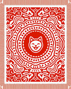 Whimsical Red Cat Medallion Rug
