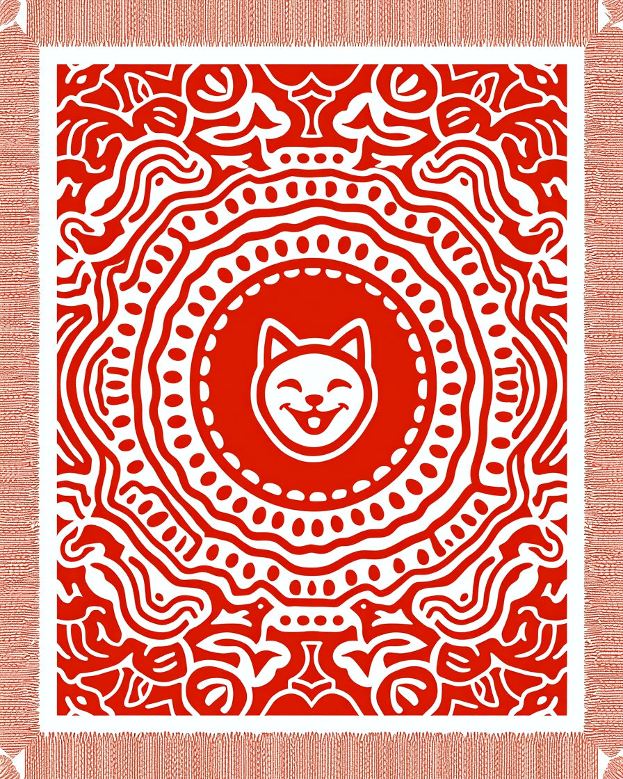 Whimsical Red Cat Medallion Rug