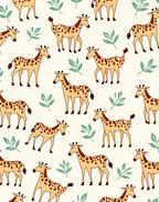 Playful Giraffes And Green Leaves Rug