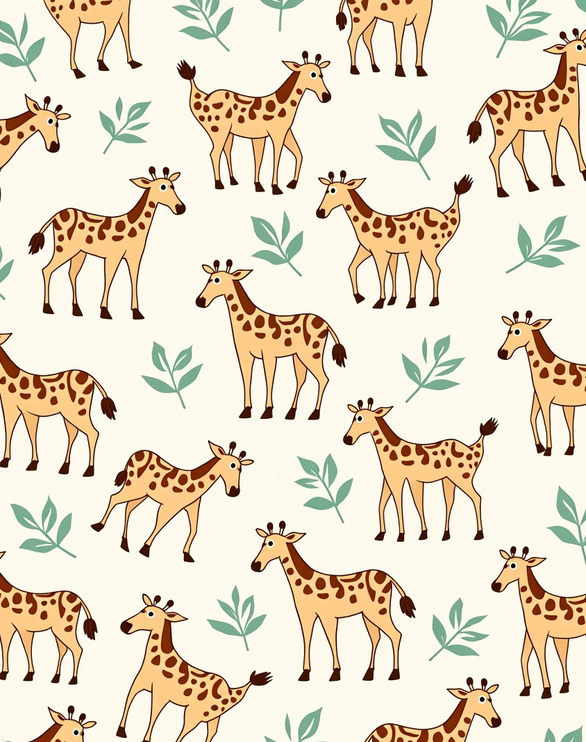 Playful Giraffes And Green Leaves Rug
