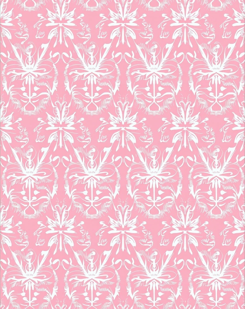 Pink White Ornate Symmetrical Flourish Rug