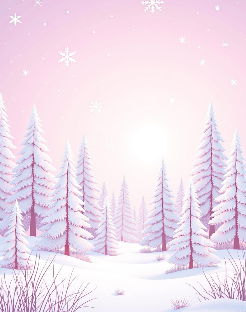 Pink Winter Snowfall Forest Trees Rug