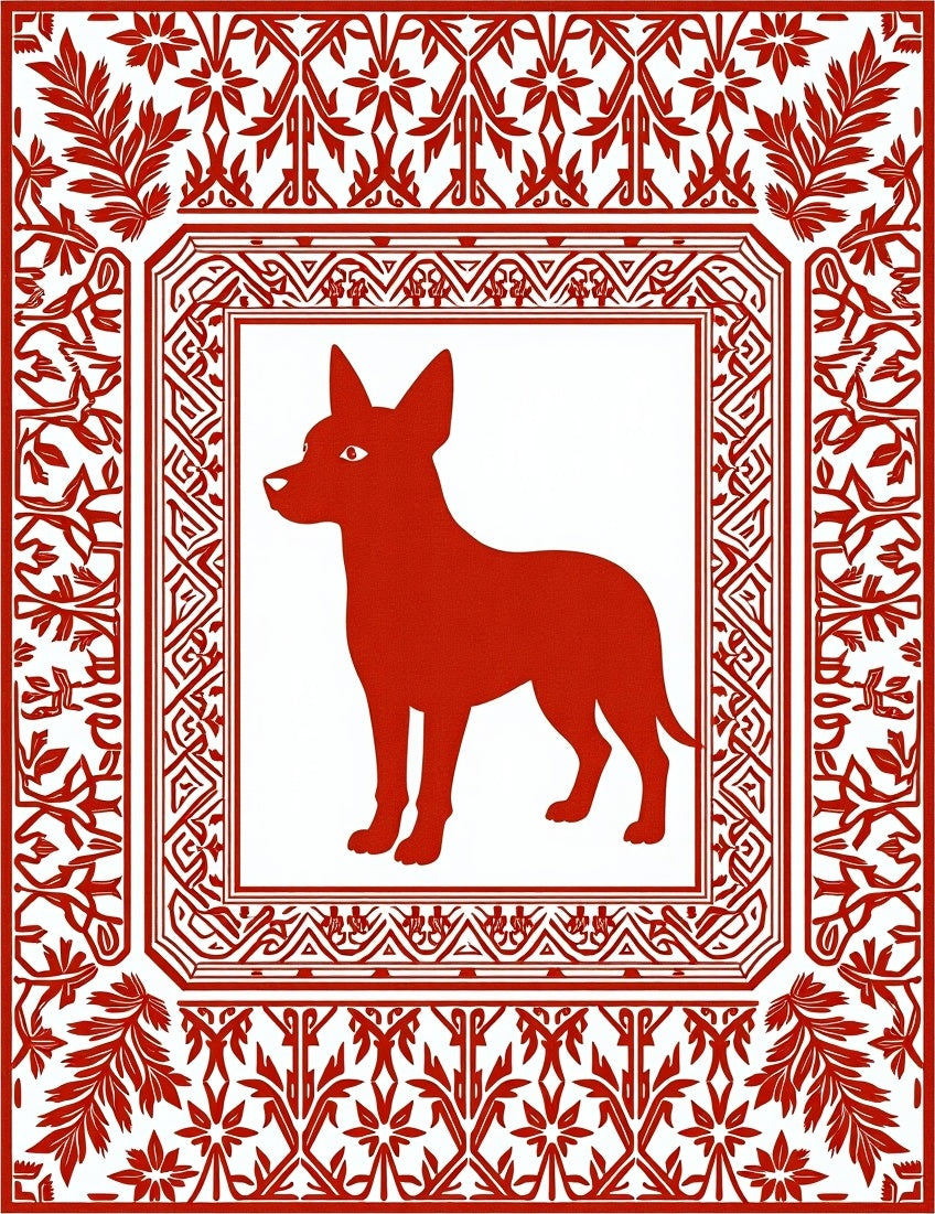 Crimson Dog Geometric Floral Border Rug