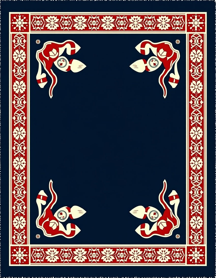 Crimson Ivory Geometric Border Rug