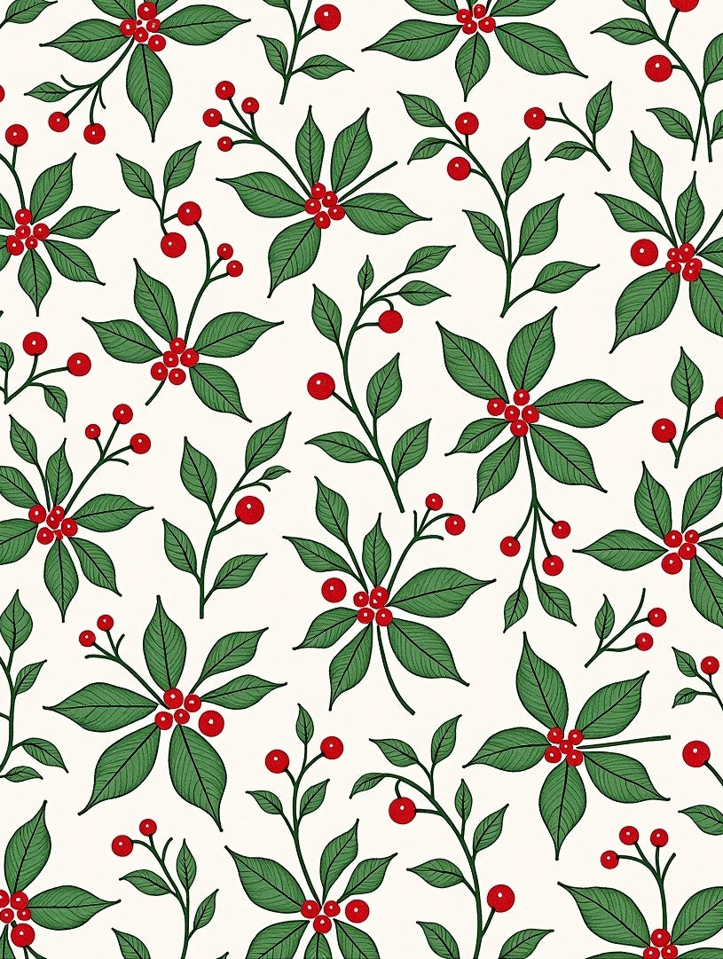 Classic Red Berry Green Leaf Garland Rug