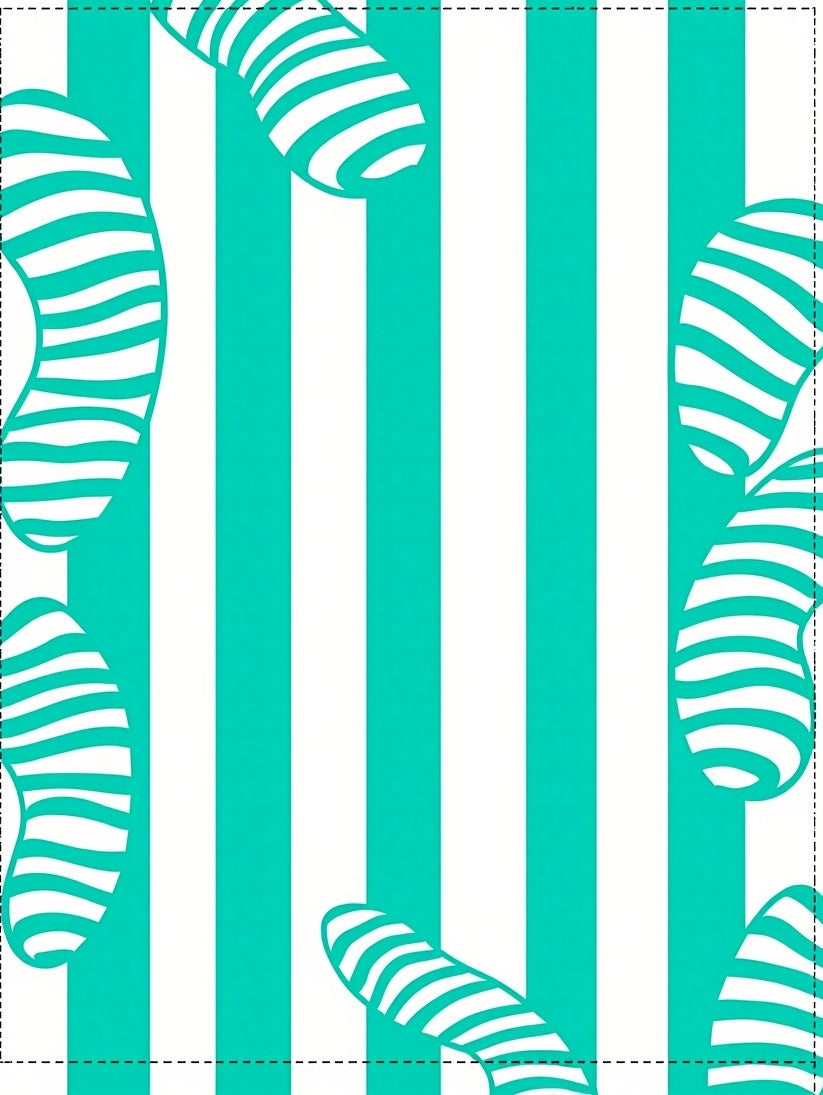 Bold Teal and White Curved Stripes Rug