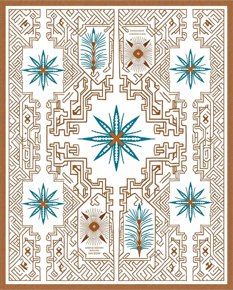 Ornate Teal Star Geometric Landscape Rug