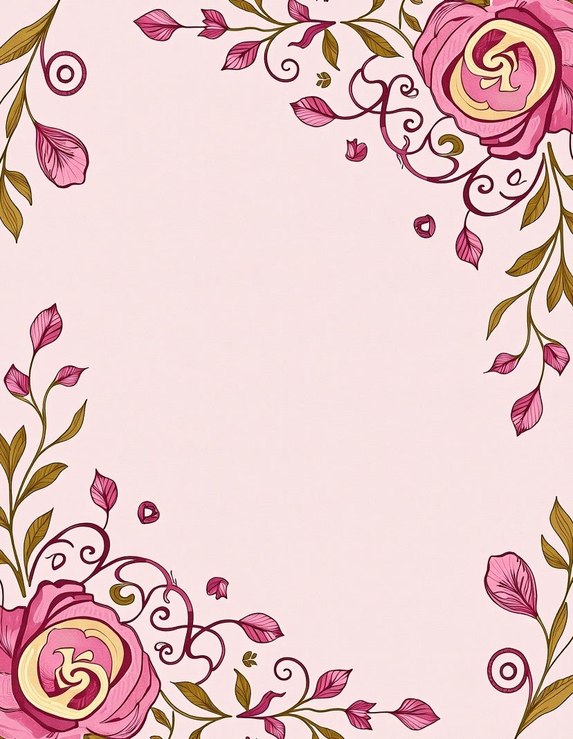 Vibrant Pink Rose Garden Leafy Swirls Rug