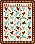Brown Blue Chicken Folk Art Rug