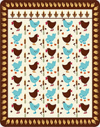 Brown Blue Chicken Folk Art Rug