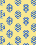 Royal Blue Floral Medallions on Yellow Field Rug