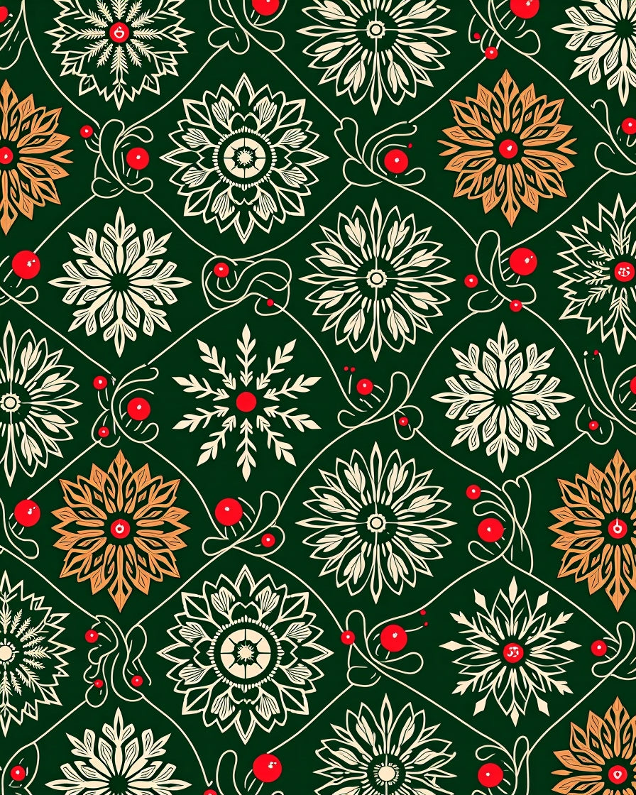 Green Floral Medallion Berry Vines Rug