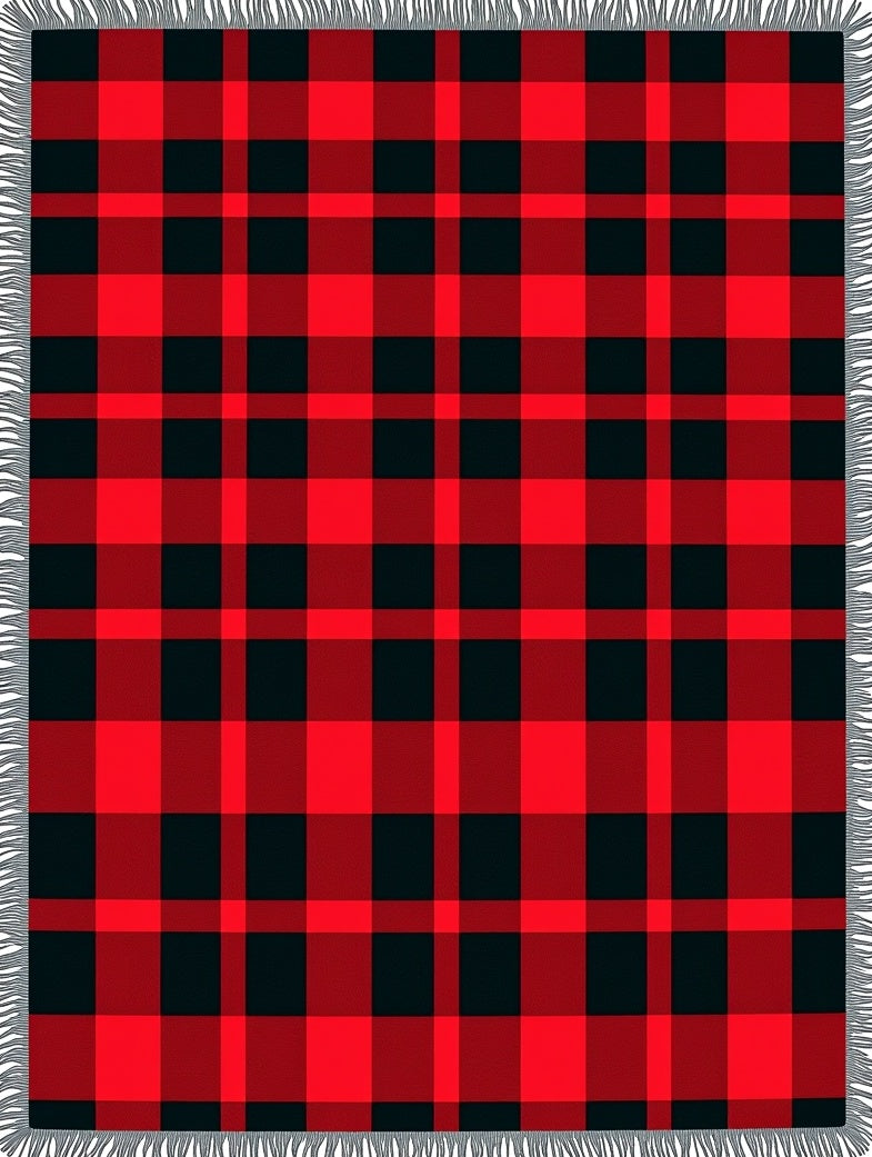 Classic Red Black Plaid Weave Rug