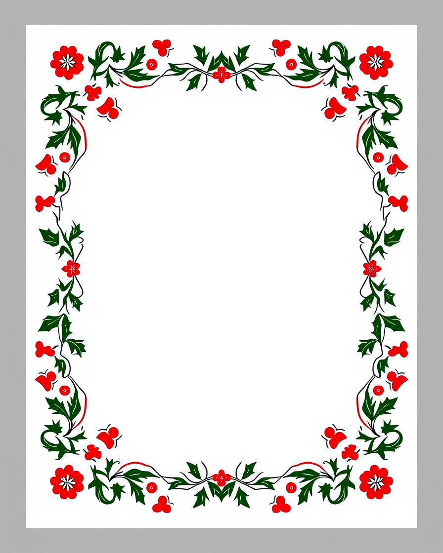 Crimson Floral Green Vine Frame Rug