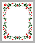 Crimson Floral Green Vine Frame Rug