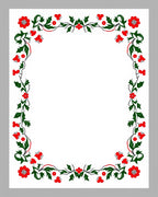 Crimson Floral Green Vine Frame Rug