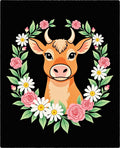 Cute Orange Cow Floral Wreath Rug