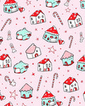 Festive Houses Candy Cane Stars Pink Rug
