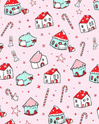 Festive Houses Candy Cane Stars Pink Rug