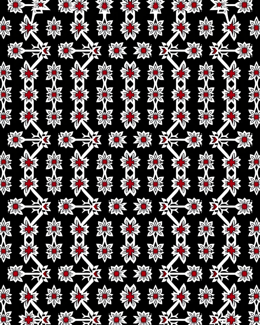 Black Crimson White Floral Lattice Rug