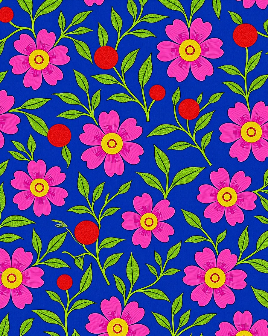 Vibrant Pink Floral Leafy Vine Rug
