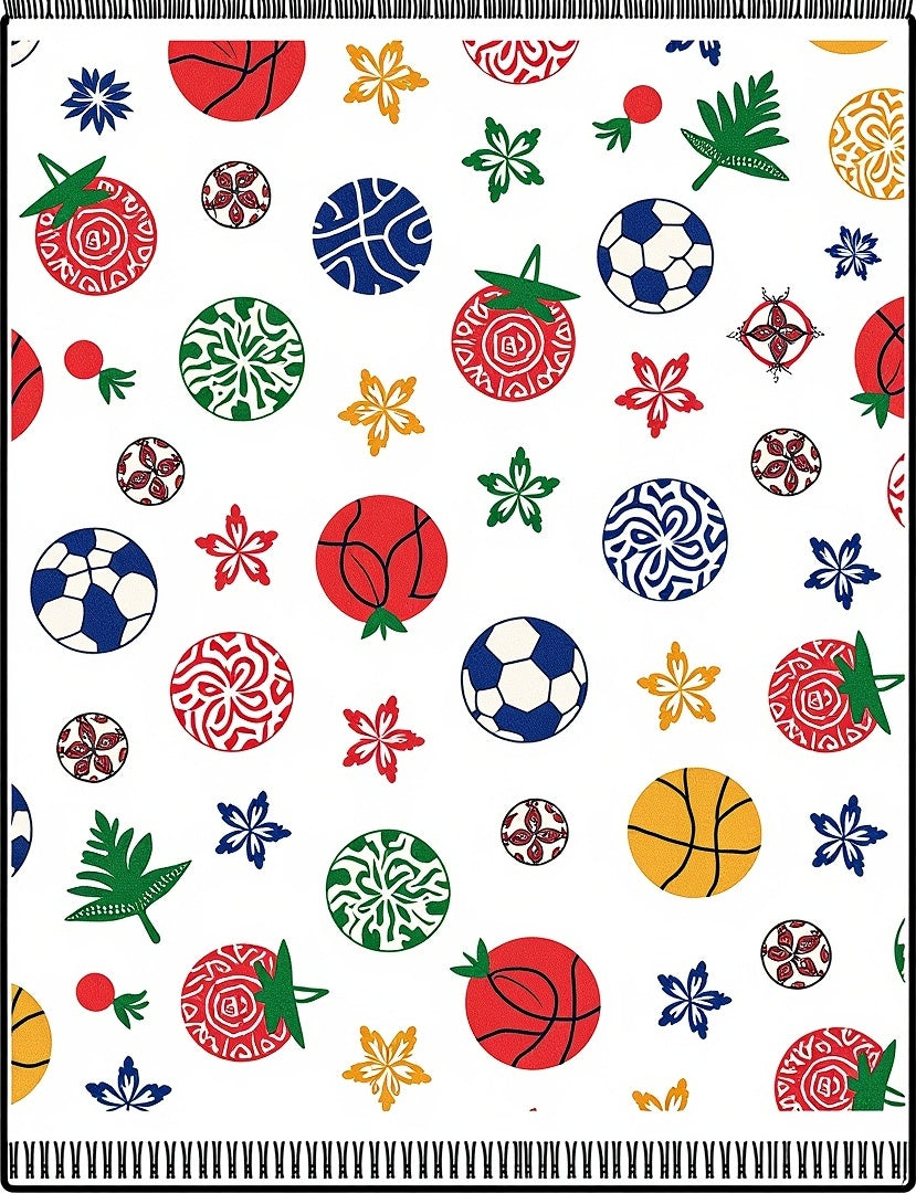 Playful Sports Balls Floral Collage Rug