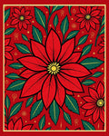Crimson Red Poinsettia Leafy Bloom Rug