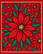 Crimson Red Poinsettia Leafy Bloom Rug
