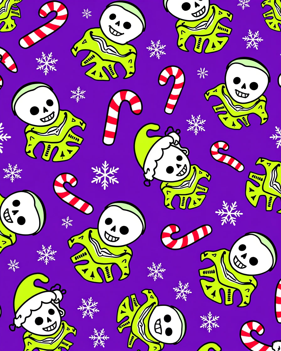 Spooky Skeleton Candy Cane Snowflakes Rug